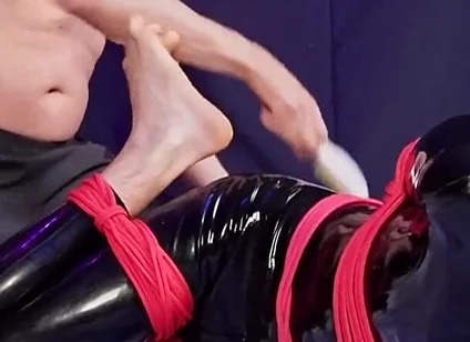 Nicky Roped Ballgagged and Tickled in Latex