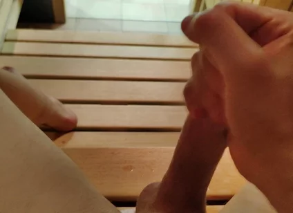 Young Skinny White Boy Jerking in the Sauna