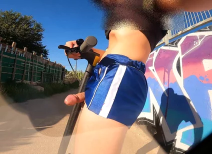 Eccentric Boy Masturbates with His Scooter and Shows His Cock to the Entire Neighborhood