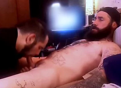 Tattooed Straight Guy Gets Sloppy Blowjob From Cum Hungry Fag