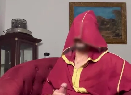 Arab Man with Jellaba Playing with His Muslim Huge Cock