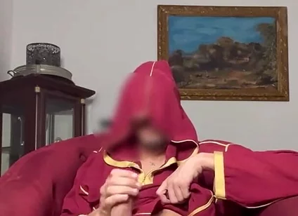 Arab Guy Wearing Jellaba Showing off and Edging His Fat Muslim Dick Before Cumming