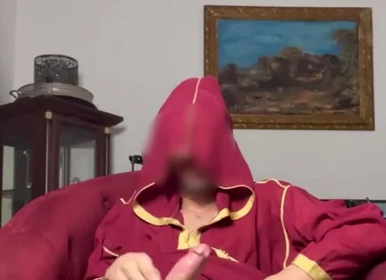 Arab Guy Wearing Jellaba Showing off and Edging His Fat Muslim Dick Before Cumming