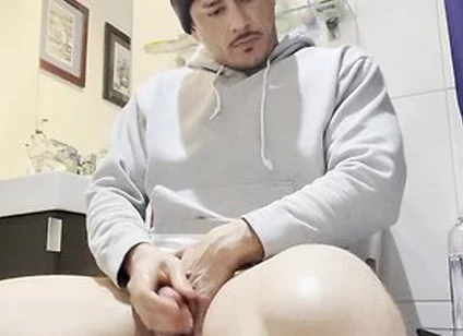 Stepdaddy In Gray Hoodie Jerkin Off