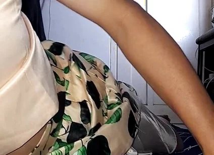 Cum Wearing Satin Set of Tank Top and Skirt