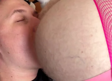 My pretty femboy in fishnets throatfucked like a champ