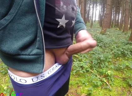 Horny Guy Pisses and Jerks His Big Cock in the Forest Until It Squirts.
