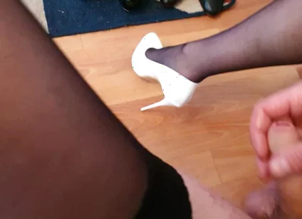 First Cumshots on New White Heels