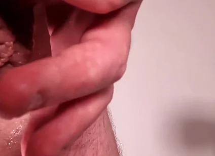 A Bear's Post Fuck Limp & Uncut Cock with a Drop of Cum on the Foreskin