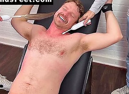 Russ Laughs Hard While His Doms Dan And Girth Tickle His Big Feet