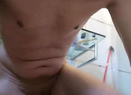 Hot Guy Has a Full Jerkoff Session with Big Cumshot in His Bathroom