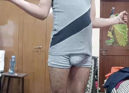 Indian Man Show Excercise in Underwear
