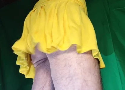 Tiny Yellow Plaid Thong Under Yellow Skirt