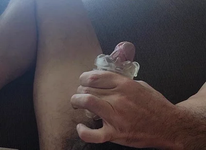 Vibrator in Ass While Jacking off with Dick Toy