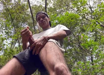 Enjoying Handjob Outdoors