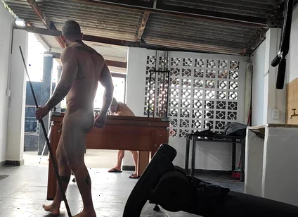 Camera Films Straight Players Playing Pool and Naked