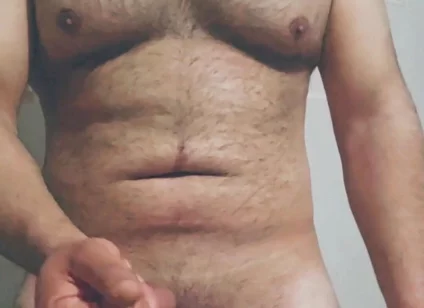 Hairy Big Man Playing with His Dick