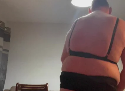 Dirty Gay Crossdresser Love It with Black Bra on