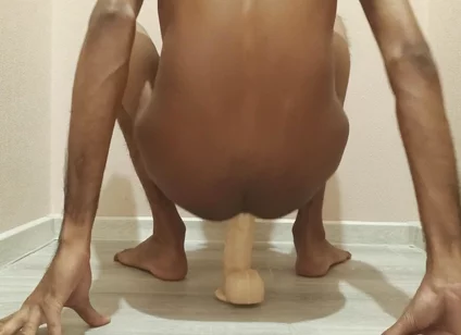 Dirty Gay Boy Taking a Huge Cock Dildo in His Asshole and Moaning Hard