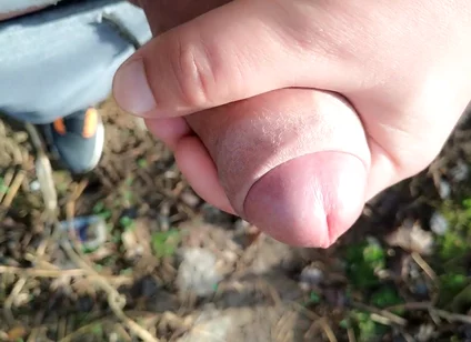Gentle Slow Jerk off Close up Uncut Cock Outdoor - Close up Cum