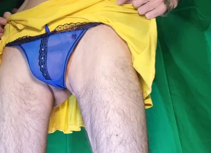 Blue Mesh Thong Try on