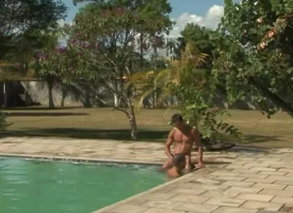Rugged Mates in Poolside Bareback Fuck