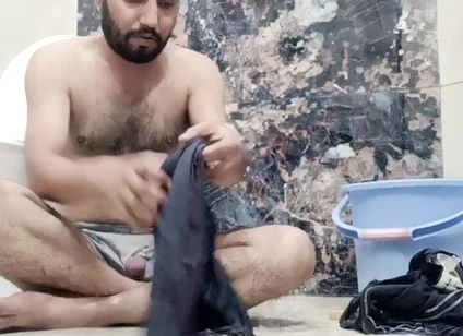 Indian Desi Man Enjoy Shower and Home Duty
