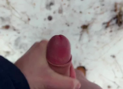 Handy POV - Twink Wixt His Cock in the Forest - in Winter