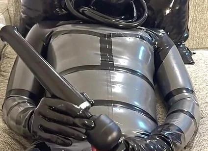 Latex Alien Enjoying with the Vibrator