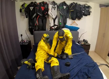 Vacuuming in tellchen hazmat suits