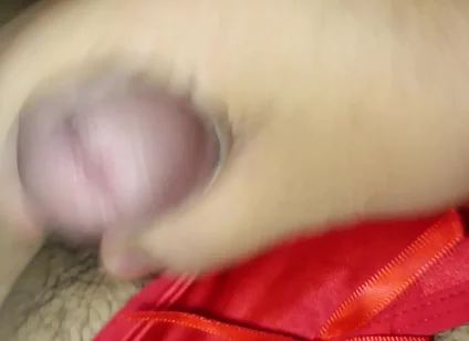 Cumming Im Wife's Red Silky Thong for the 5th Time!