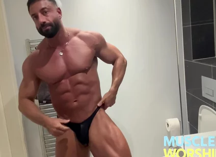 Pumped Muscle Hunk Ready To Burst Out Of His Tiny Posers