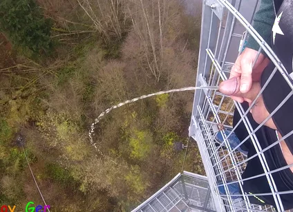 I Pee Outside From a Very Public Observation Tower and Then Masturbate My Penis, and My Balls Are Fat.