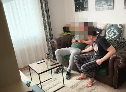 Straight Curious Handyman Seduced by Gay and Gets Sucked on the Couch While Gaming