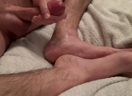Straight Guy Blasts Thick Ropes of Cum All Over His Smooth Feet Close-up