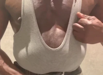 Black Muscle Stepdad Revealing Singlet Bate Cum Post Gym Shower