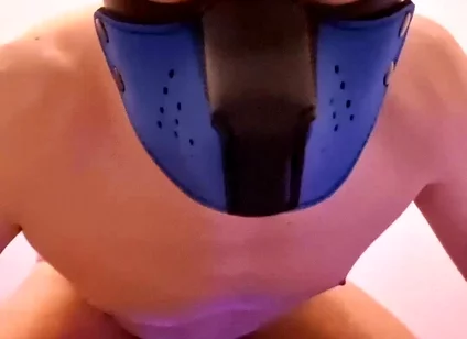 Horny Pet in Chastity Cage