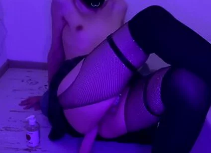 Femboy In Chastity Cage On Big Dildo