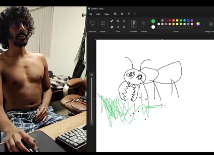 Sharing My Computer Screen as I Attempt to Draw an Ant While Stroking My Cock