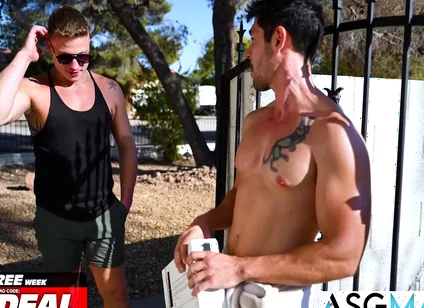 Poolside Package Delivery Turns Into Sweaty Flip-fuck With Tattooed Hunks With Nico Coopa, Trevor Harris And Ryder Owens