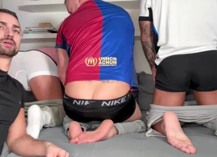 Foot Worship, Ball & Armpit Sniffing & Ass Worship with 3 Alpha Males