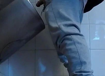 Amateur Boys in Sneakers Wank and Try Handjob in Public Toilets' Urinal
