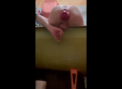 Masturbating a Cock and a Protruding Prolapse