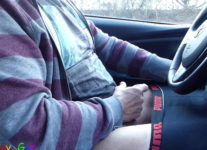 I Got Horny While Driving and Jerked off My Thick Cock Right by the Side of the Road Until I Cum on the Steering Wheel