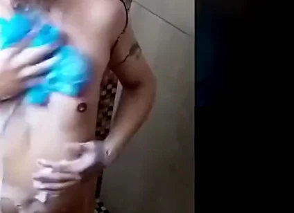 Post-workout Gym Shower: Athletic Guy Naked in Soap and Quick Tease