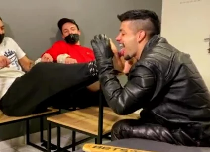 Tickle with tongue leather biker