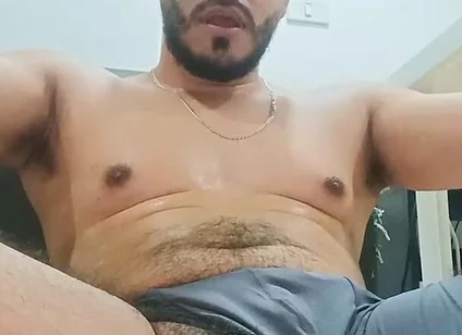 Sexy Hairy Latino Exercising at Home