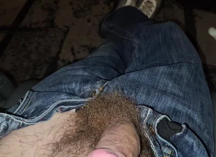 Wanking My Big Dick in Jeans, Topless, Spitting, Cumshot