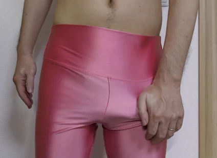 Masturbation with Satin Pink Leggings