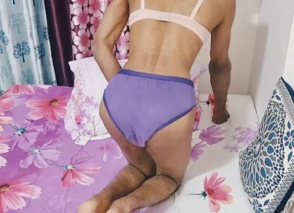 Horny Indian Teen Femboy Wearing His Stepmom's Cute Panties and Bra